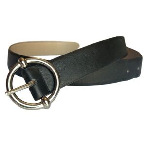 Black and Tan Belt with Silver Buckle